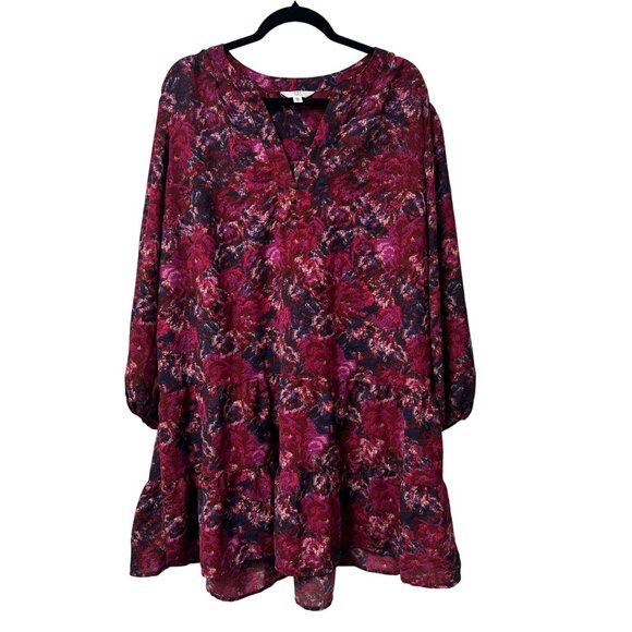 TIME AND TRU DRESS COLORFUL FLORAL TIERED SZ XXL ARTSY V-NECK PEASANT FLOWY NWT - Picture 1 of 11